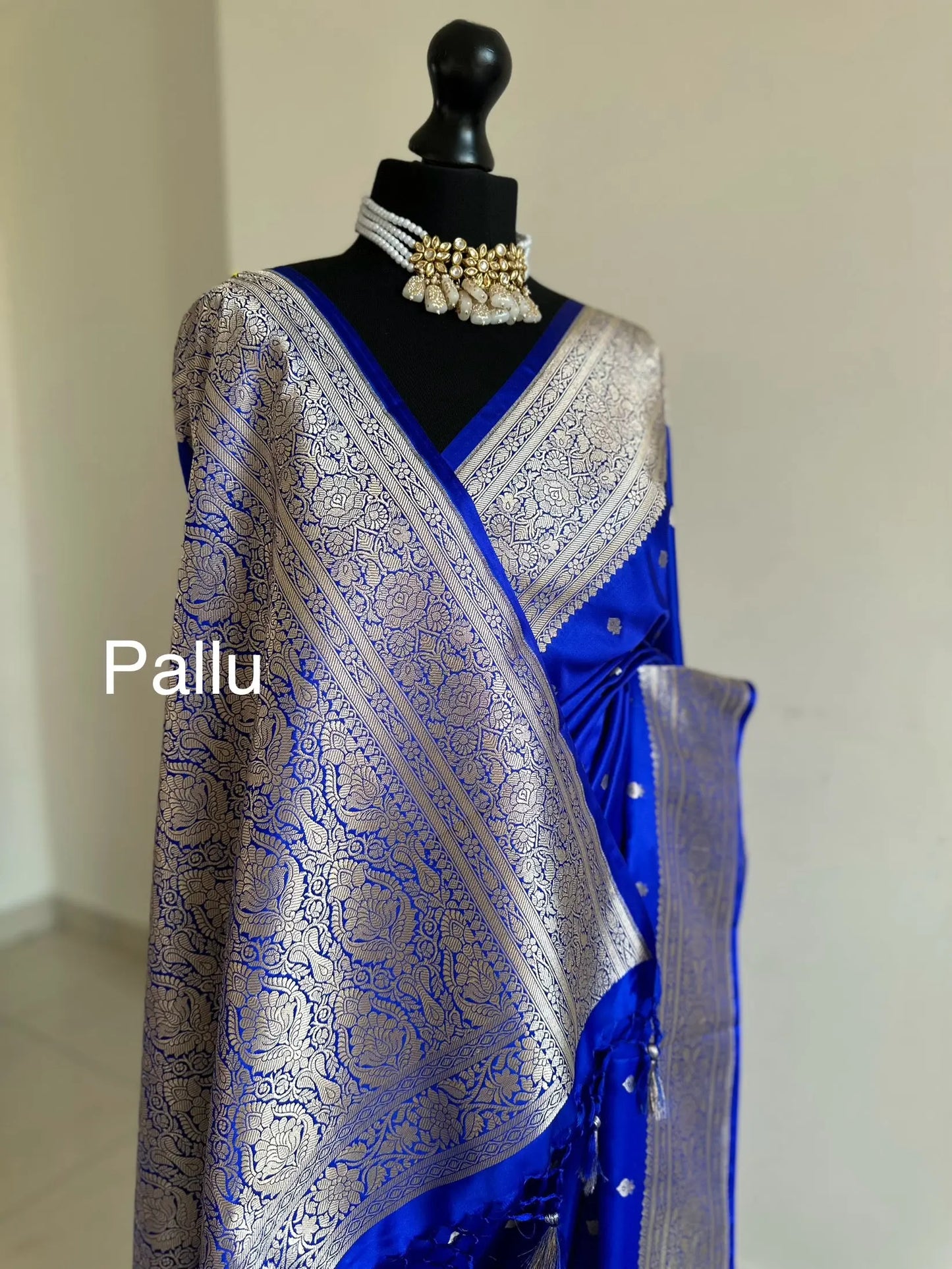 Banarasi silk royal blue Wedding Saree with gold Zari. Gold and blue Saree Traditional Saree with plain contrast blouse. Regal look saree LaiLai Sarees