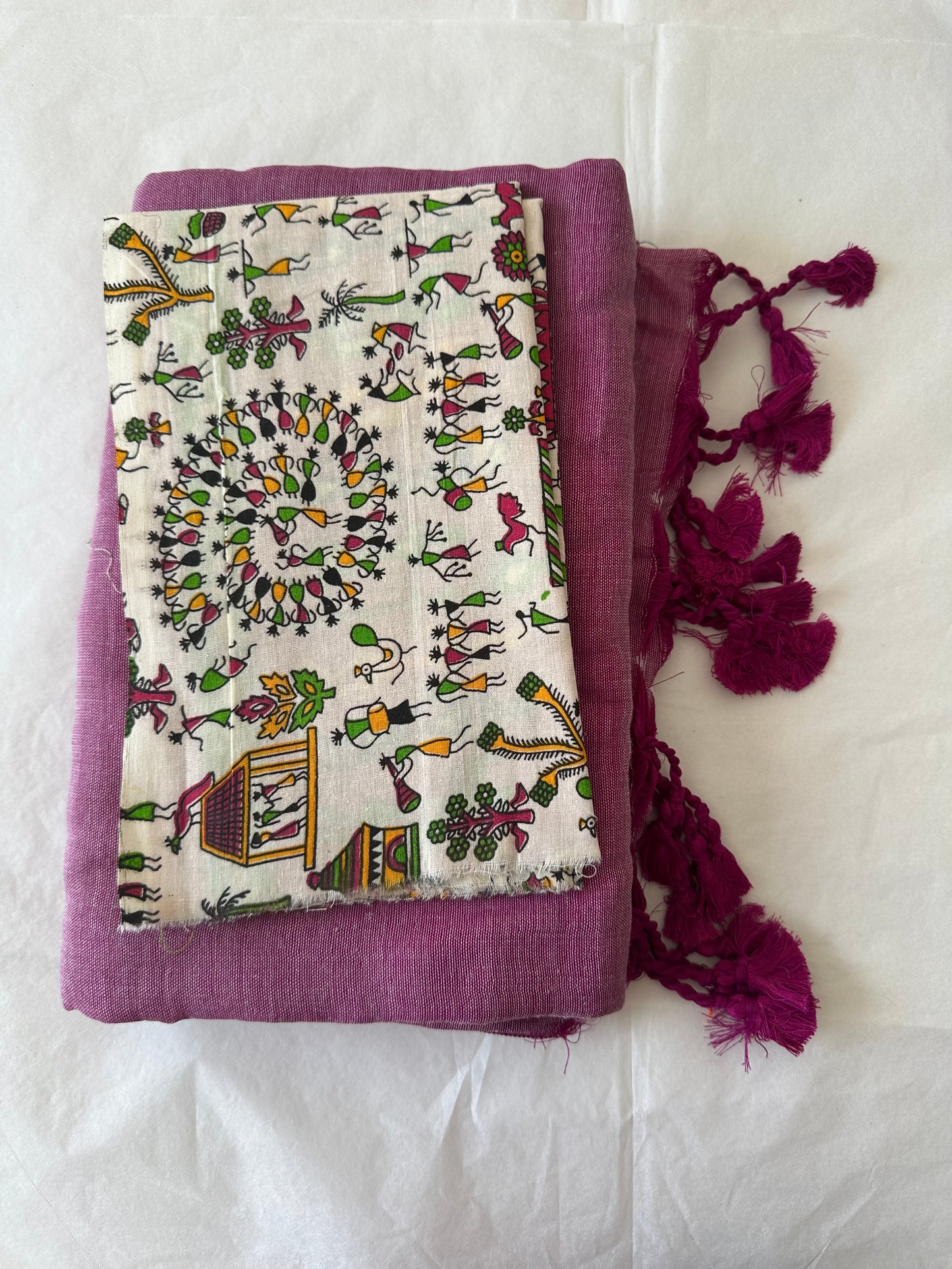 Pink Handloom Cotton Saree with Kalamkari Blouse | Soft Cotton Saree for Women | Indian Ethnic Wear | Block Print Blouse Piece