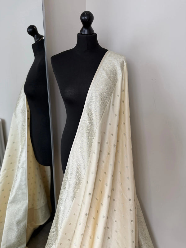 Banarasi silk cream wedding saree with champagne gold zari. Cream designer and traditional saree with plain contrast blouse. Etsy