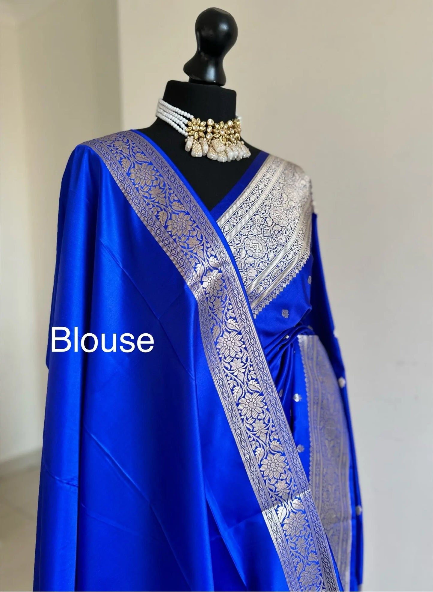 Banarasi silk royal blue Wedding Saree with gold Zari. Gold and blue Saree Traditional Saree with plain contrast blouse. Regal look saree LaiLai Sarees