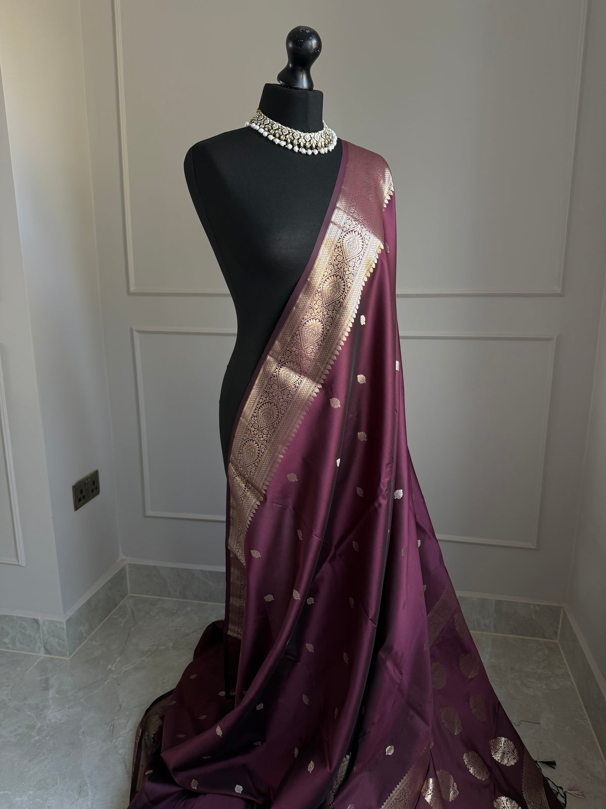 Dark maroon semi silk saree