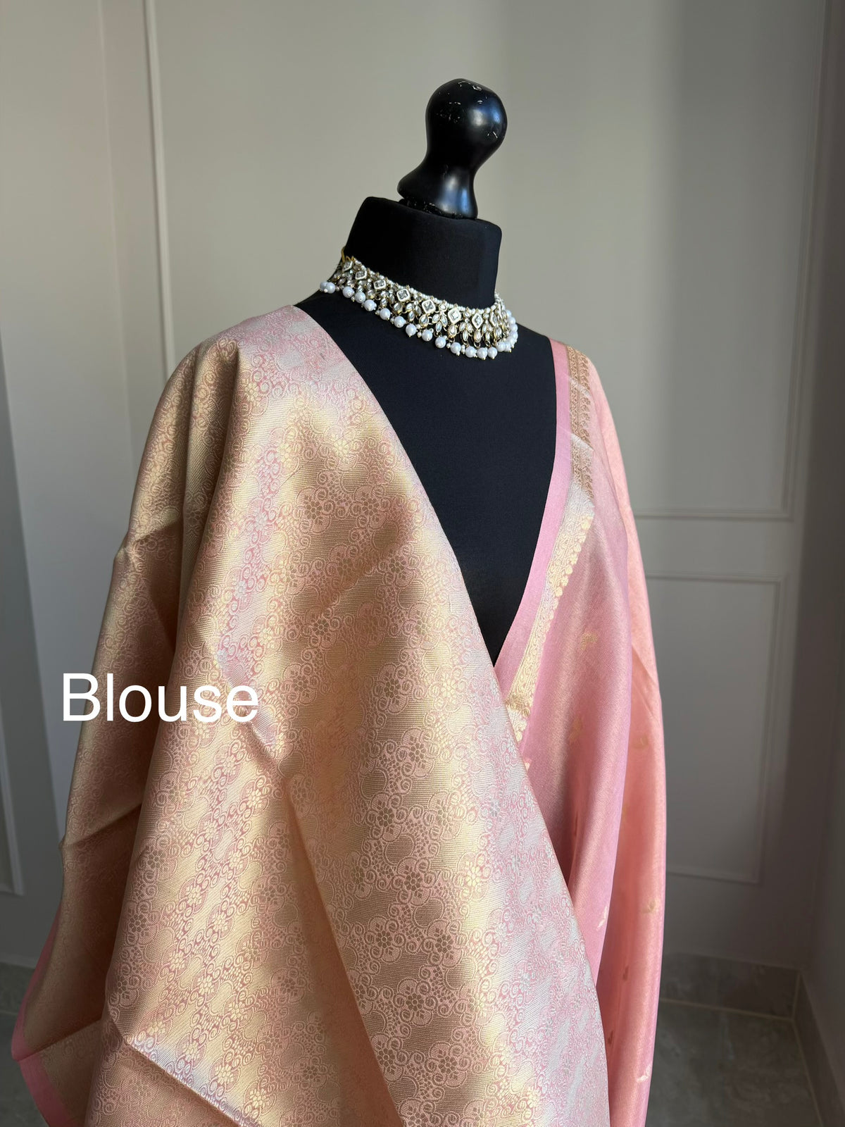 Romantic tissue silk saree in pretty pink and gold zari