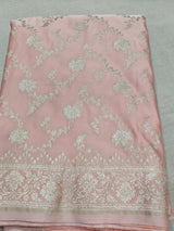 Elegant muted peach pink Banarasi Saree with champagne gold Zari