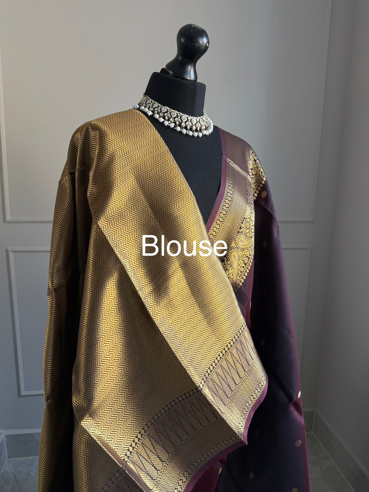 Coffee brown silk saree with gold zari border