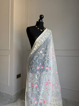 Floral organza saree in cream