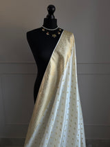 Ivory semi Banarasi katan silk saree with gold zari for bridal and wedding events