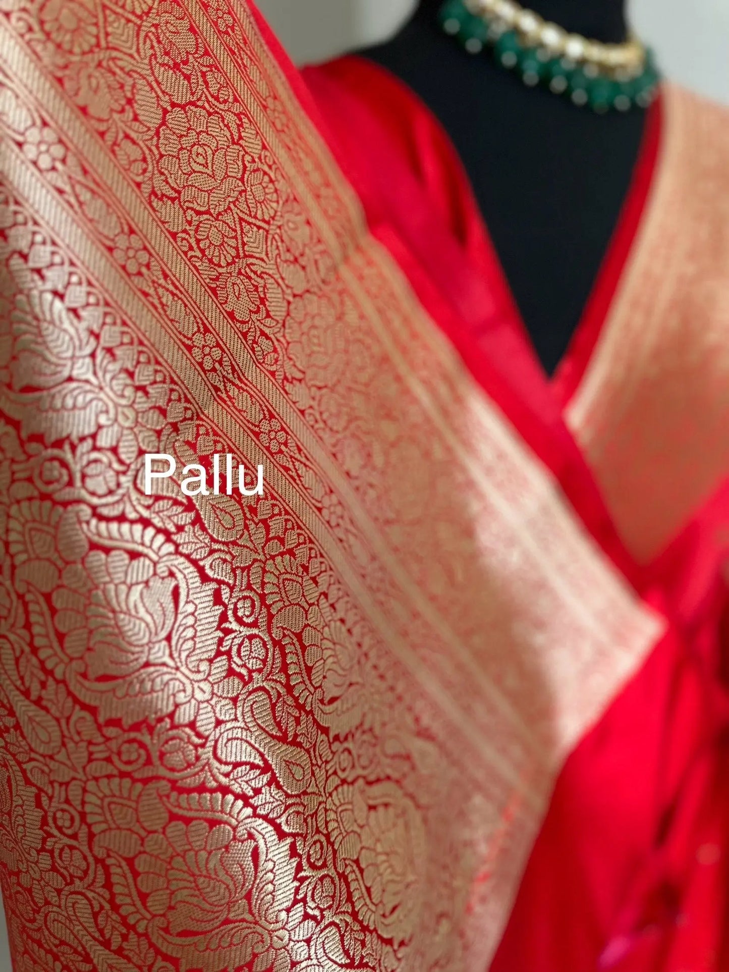 Banarasi silk true red Wedding Saree with gold Zari. Gold and red koorai Saree Traditional Saree with plain contrast blouse. Red pattu saree - LaiLai Sarees