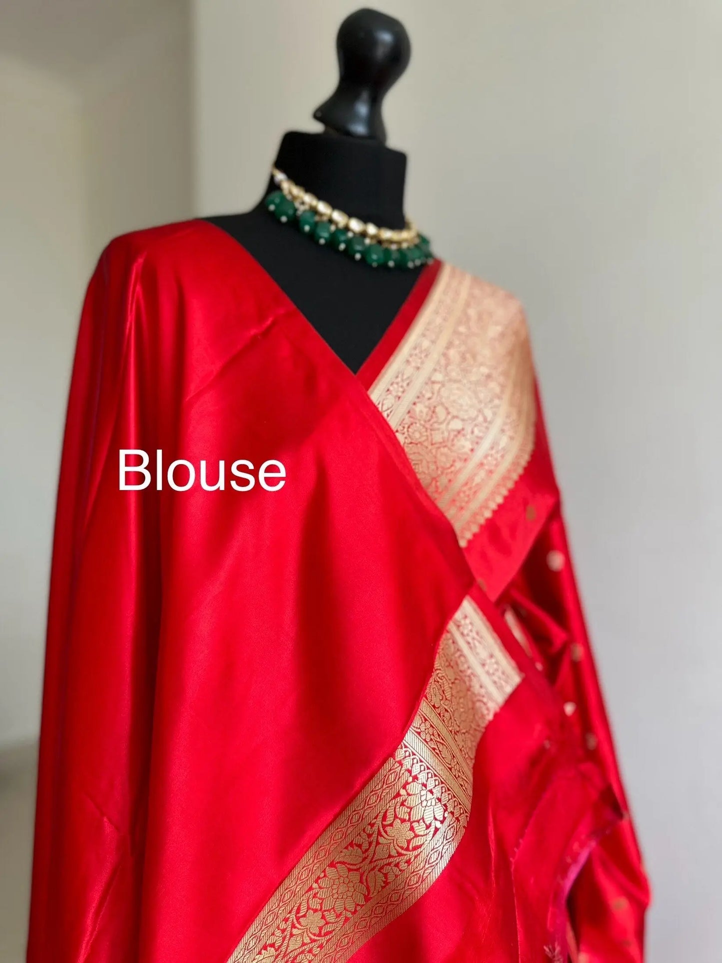 Banarasi silk true red Wedding Saree with gold Zari. Gold and red koorai Saree Traditional Saree with plain contrast blouse. Red pattu saree - LaiLai Sarees