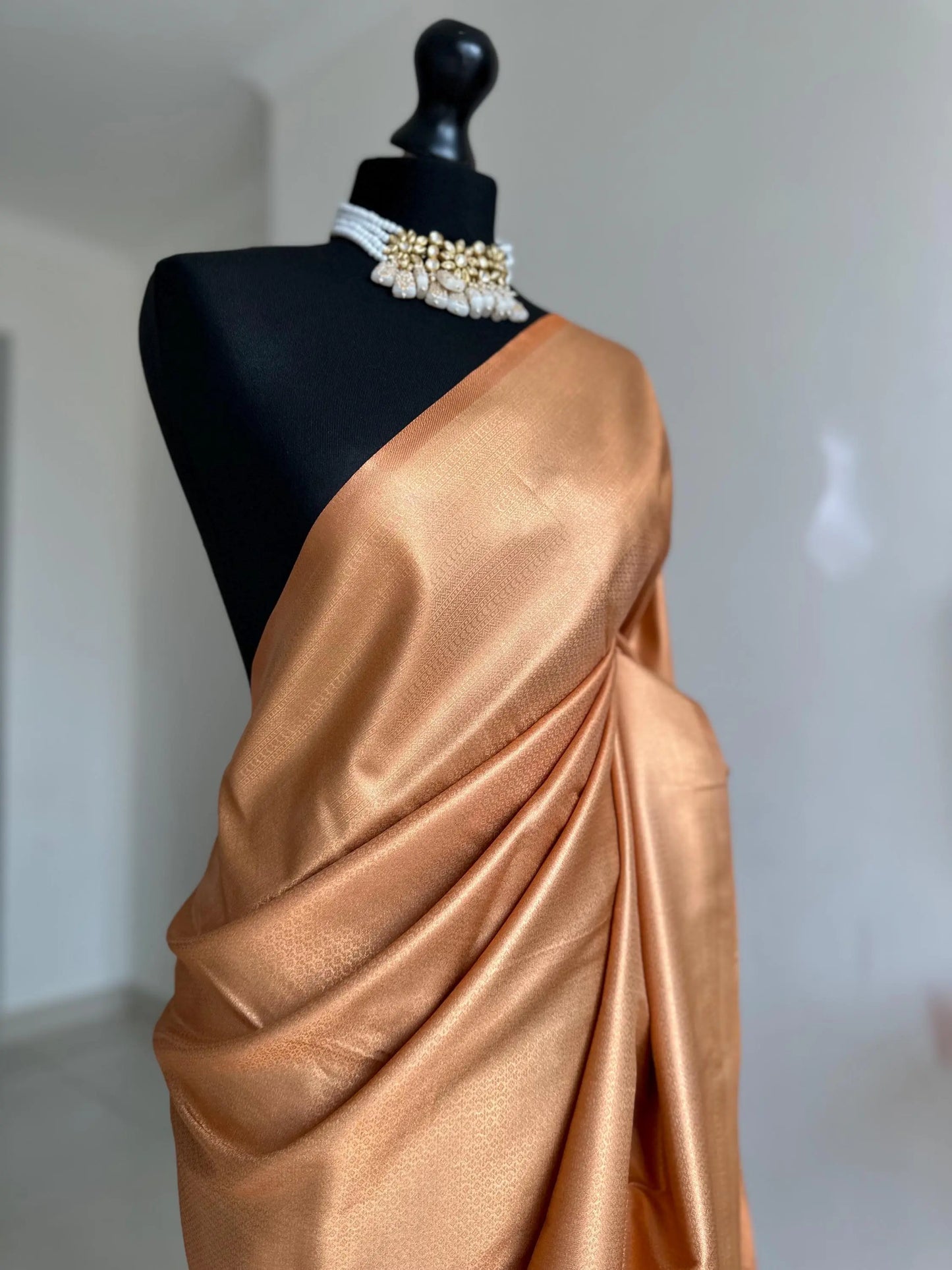 Gold soft silk saree with a copper border and all over sheen. Kubera pattu Sarees for wedding parties events pattu sarees for bridesmaids - LaiLai Sarees