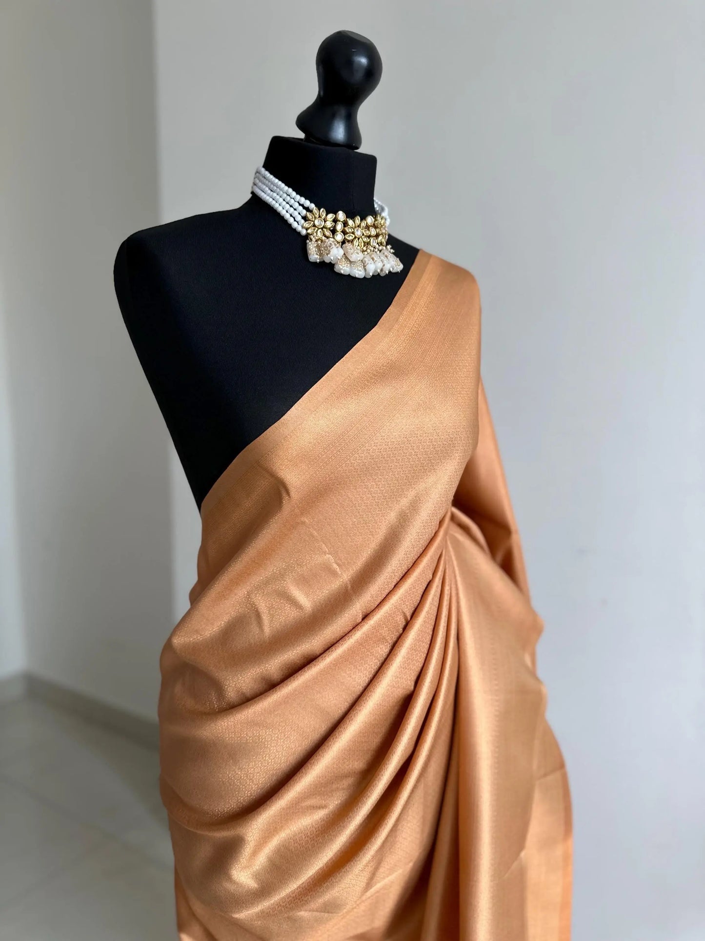 Gold soft silk saree with a copper border and all over sheen. Kubera pattu Sarees for wedding parties events pattu sarees for bridesmaids - LaiLai Sarees