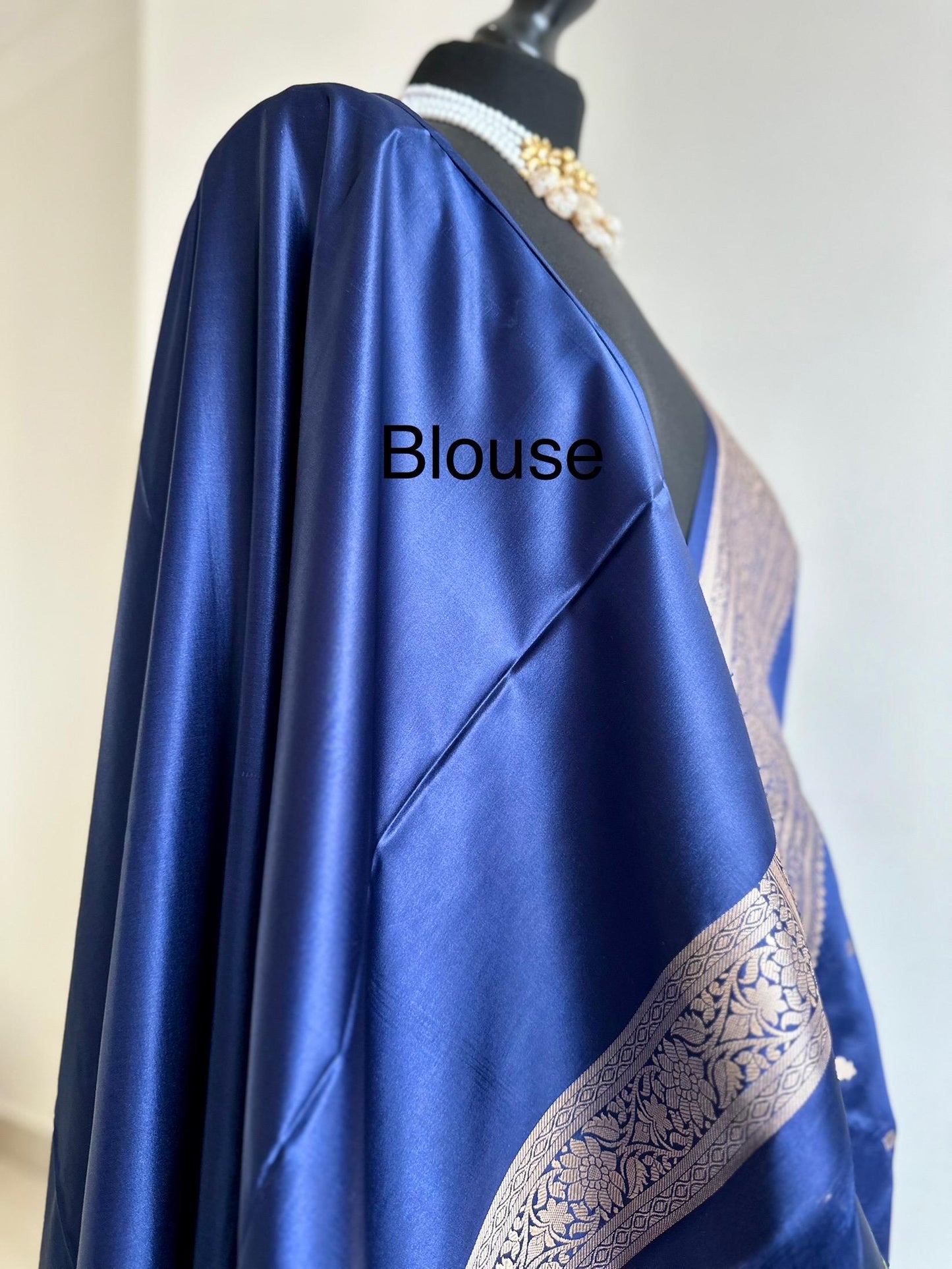 Banarasi silk navy blue Wedding Saree with gold Zari. Gold and blue Saree Traditional Saree with plain contrast blouse. Regal look saree