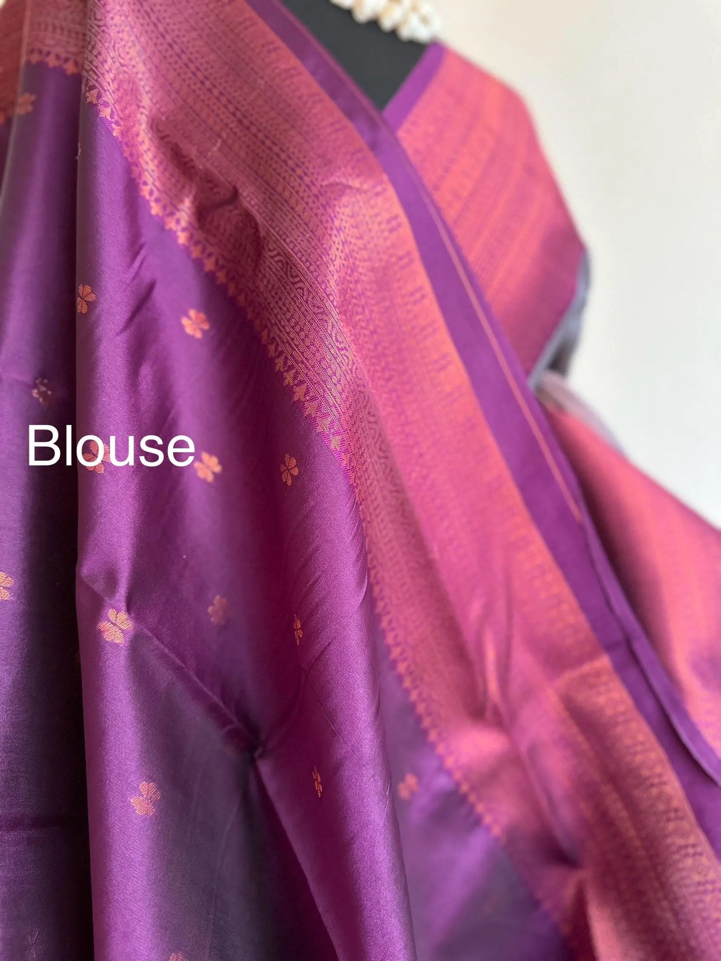 Grey shimmer saree with plum border and copper motifs.Modern and traditional silk saree beautiful colour and design.Contrast designer blouse - LaiLai Sarees