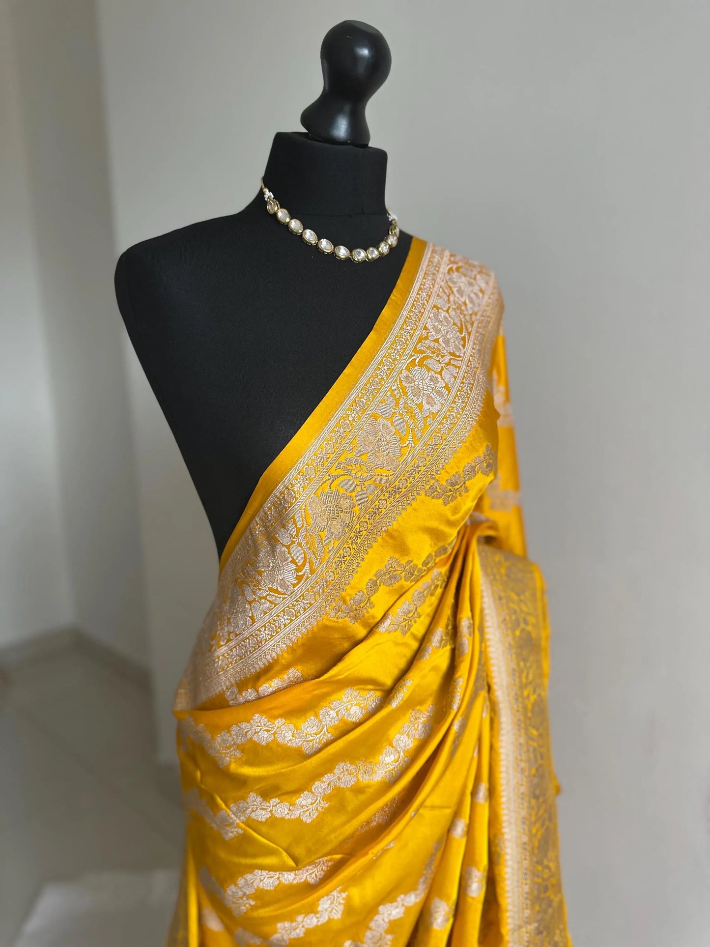 Banarasi silk saree in golden yellow with gold Zari.Golden mustard pattu Saree Traditional Saree with plain contrast blouse with Fall Pico Etsy