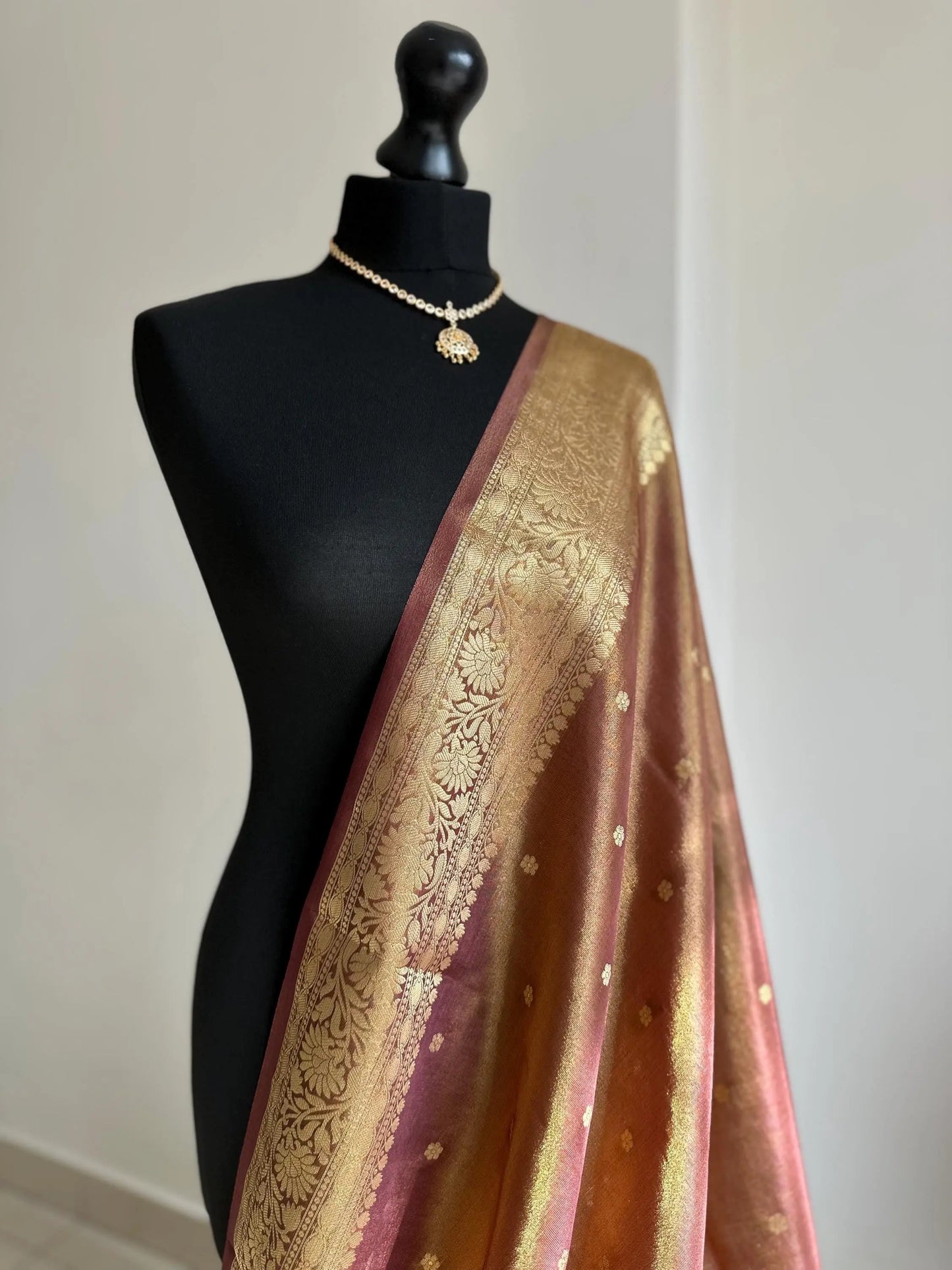 Gold mauve dual toned plain shimmer soft tissue saree Etsy