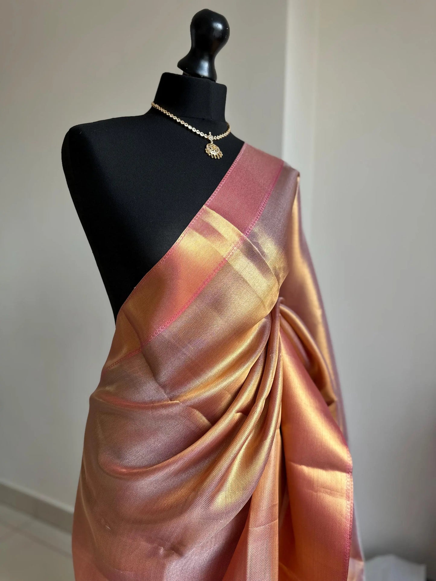 Gold and pink soft tissue saree with border & unstitched blouse elegant wedding guest, party or traditional wear for a unique ethnic look Etsy