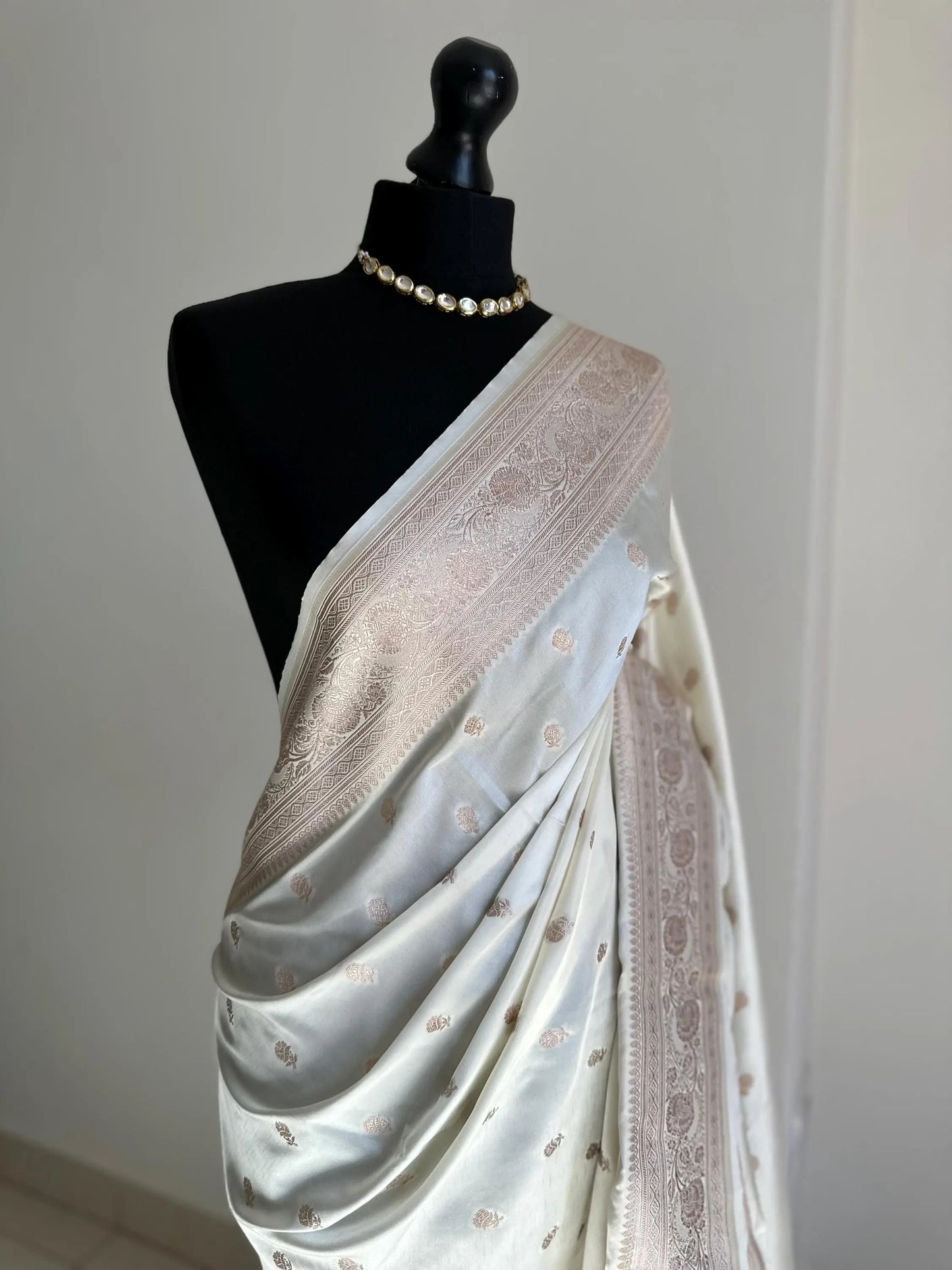 Banarasi silk elegant off white saree with gold zari embroidery wedding saree, festive wear, party wear, reception saree, traditional sari Etsy