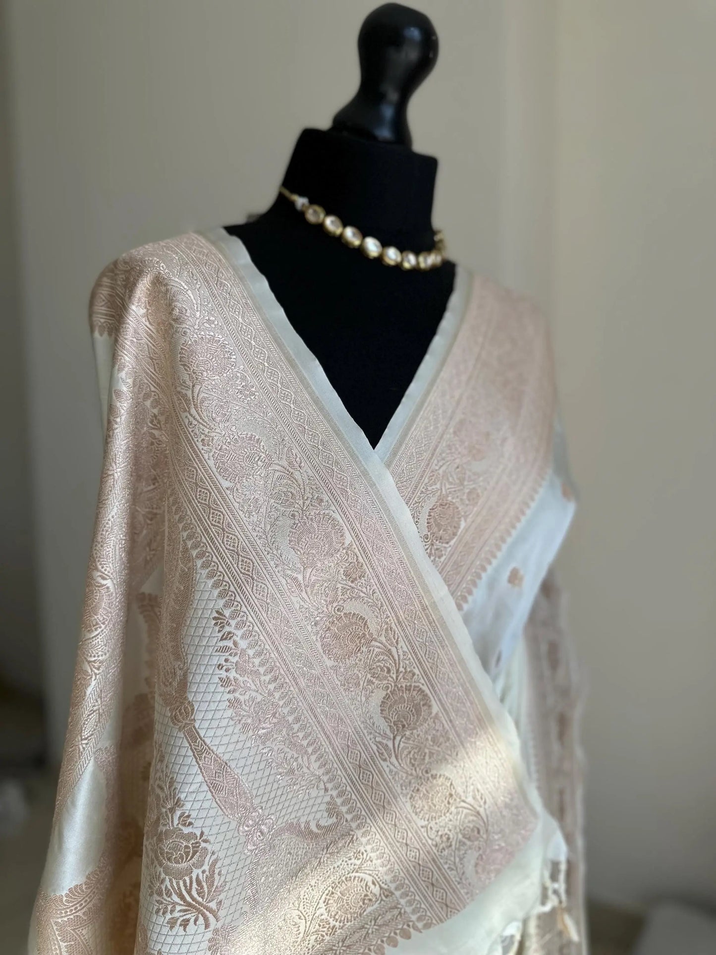 Banarasi silk elegant off white saree with gold zari embroidery wedding saree, festive wear, party wear, reception saree, traditional sari Etsy