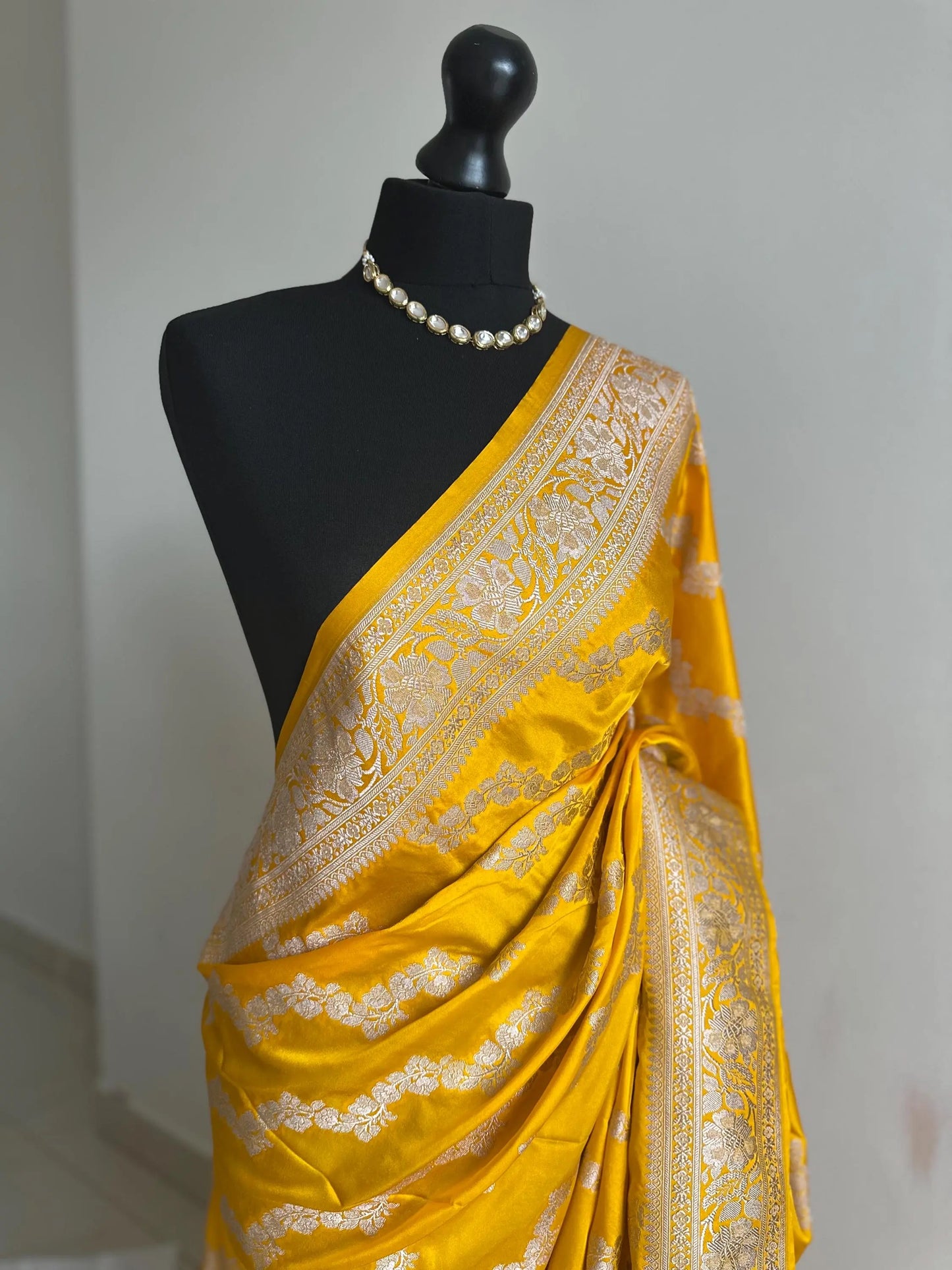 Banarasi silk saree in golden yellow with gold Zari.Golden mustard pattu Saree Traditional Saree with plain contrast blouse with Fall Pico Etsy