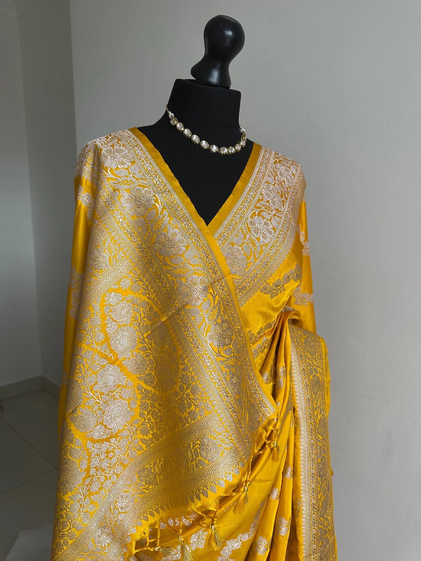 Banarasi silk saree in golden yellow with gold Zari.Golden mustard pattu Saree Traditional Saree with plain contrast blouse with Fall Pico Etsy