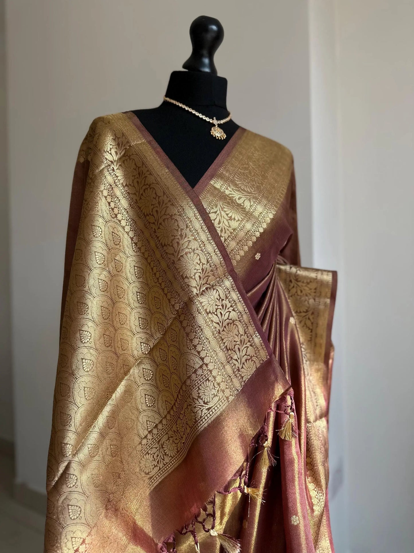 Gold mauve dual toned plain shimmer soft tissue saree Etsy
