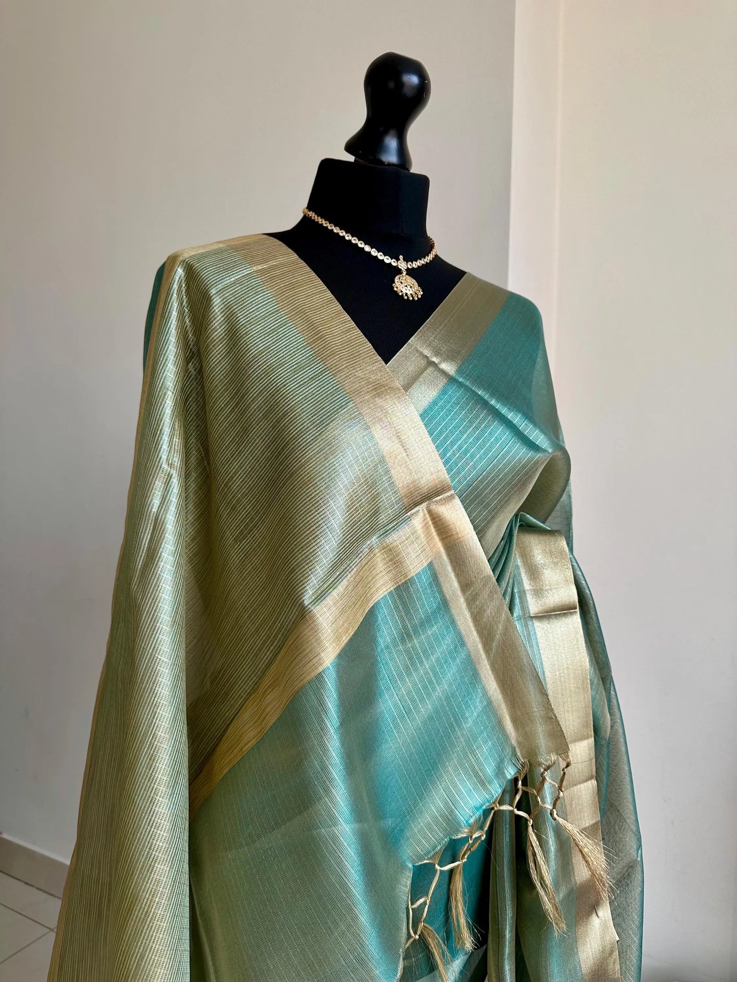 Teal shimmer soft tissue saree with border and unstitched blouse.Soft blue wedding guest party and traditional saree for a unique saree look Etsy