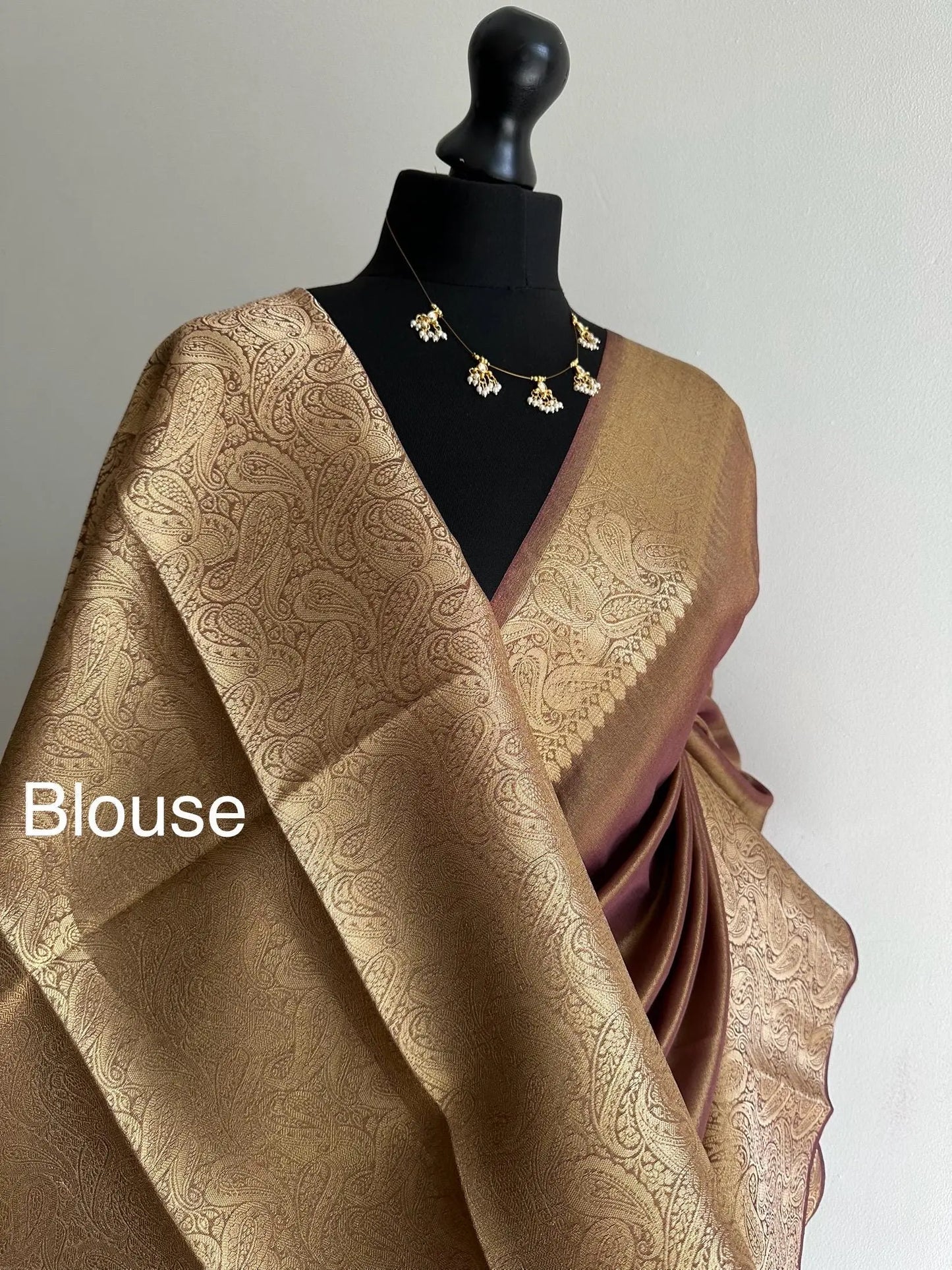Dual Tone Tissue Silk Saree Gold Mauve-Maroon with Zari Paisley Border -