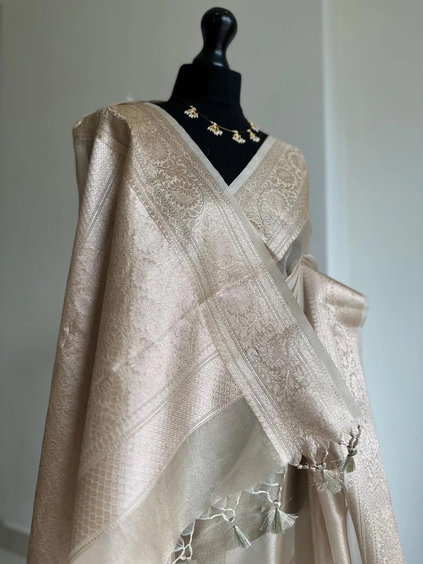 Cream and Gold Tissue Silk Saree with Zari Border - Perfect for All Occasions -