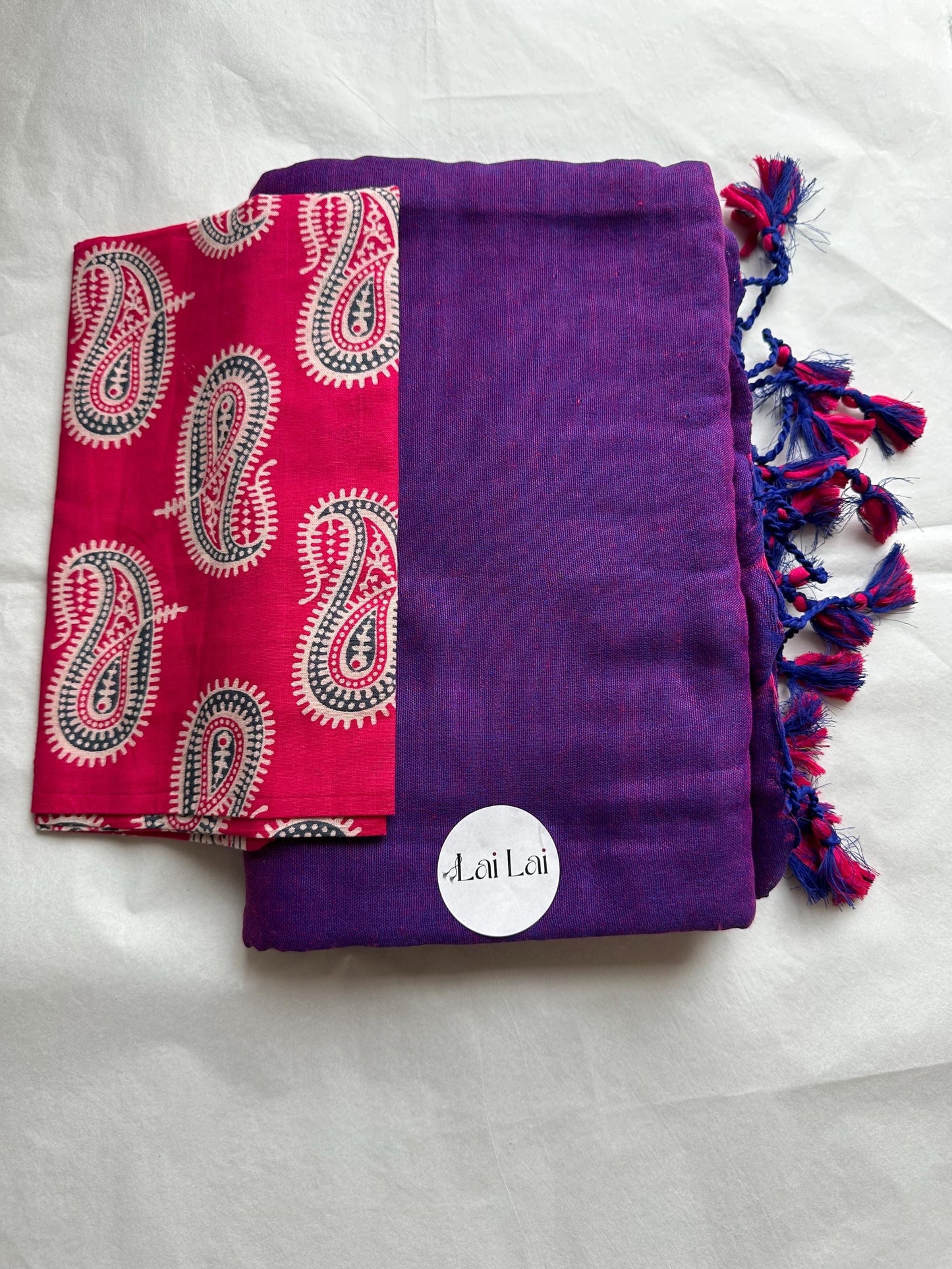 Purple cotton handloom saree with kalamkari art blouse | Tribal print saree for women | Ethnic soft cotton saree | Handmade India