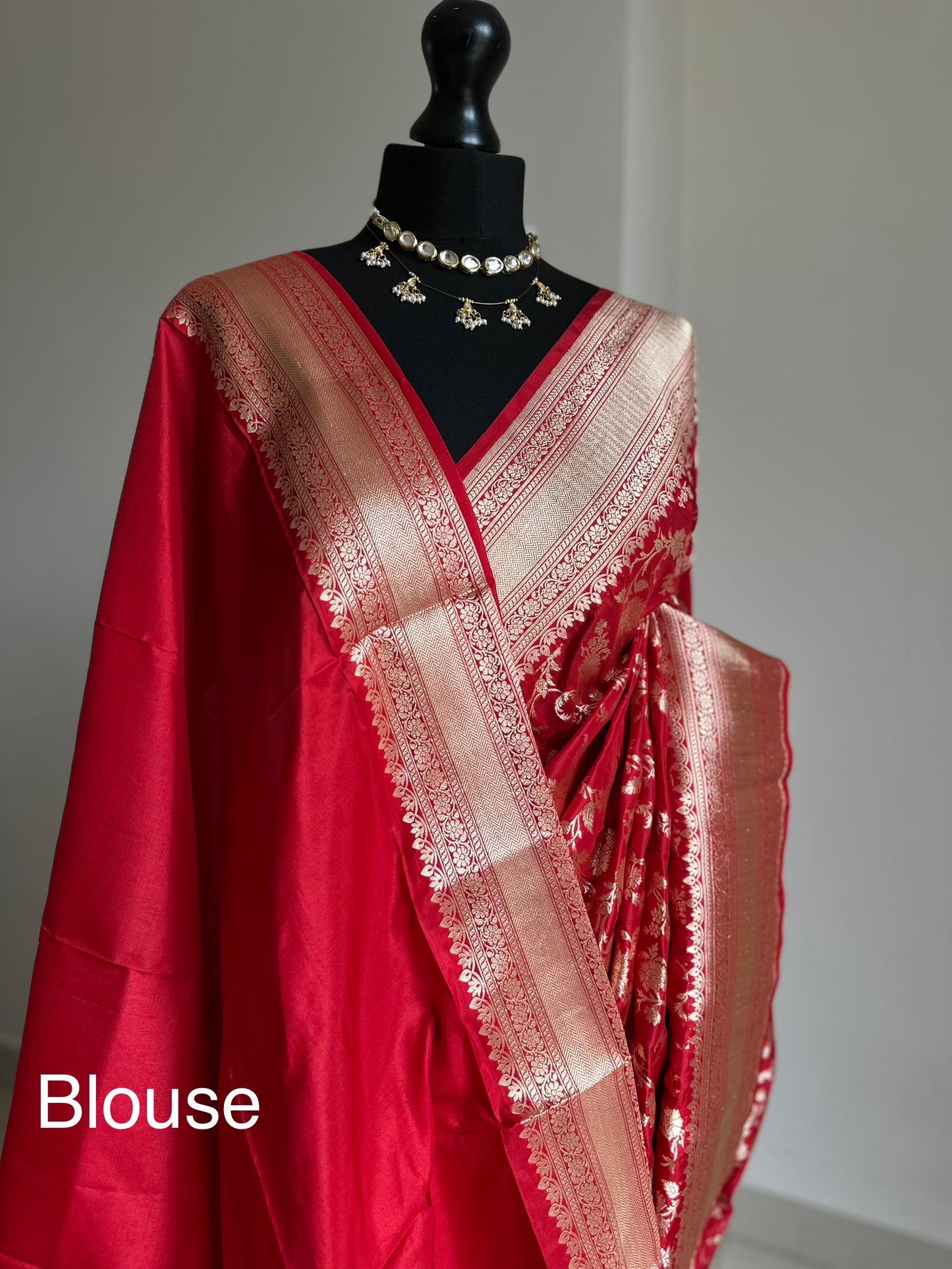 Pure Banarasi silk koorai saree in true red with gold zari handwoven Kadhua wedding saree bridal and festive wear