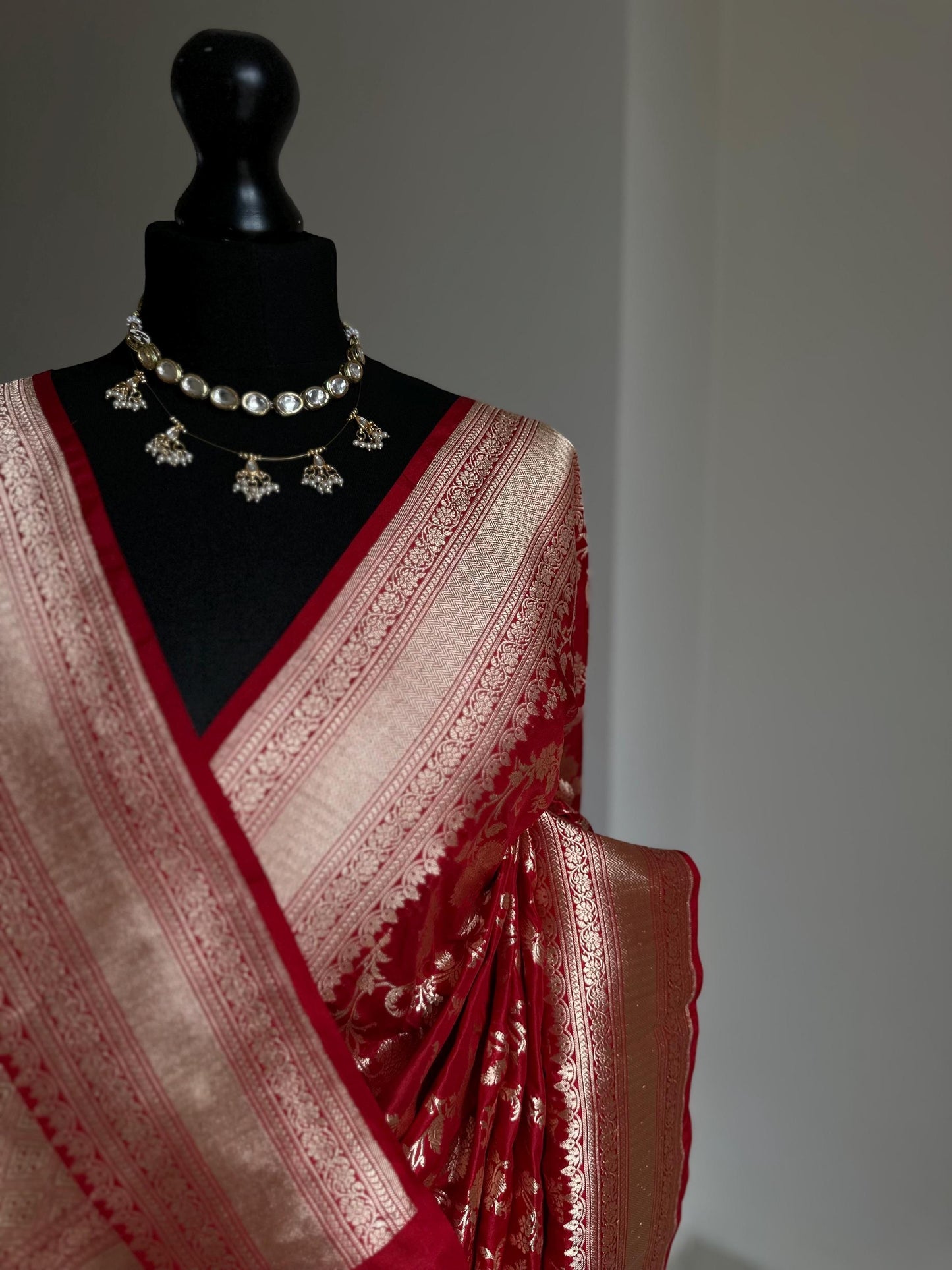 Pure Banarasi silk koorai saree in true red with gold zari handwoven Kadhua wedding saree bridal and festive wear