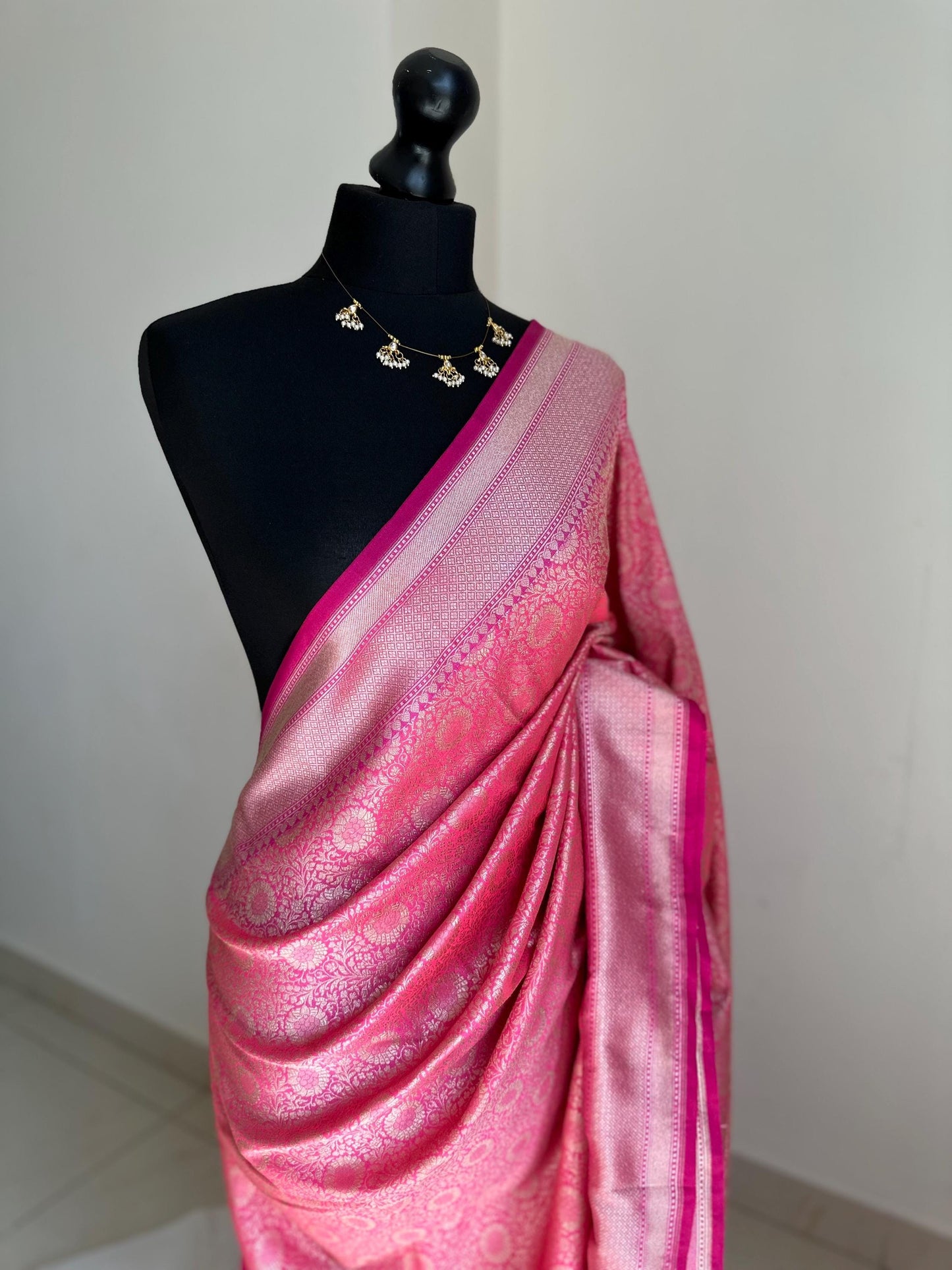 Pink semi silk saree with gold jacquard weave. Indian wedding saree festive banarasi style sari traditional ethnic wear for women