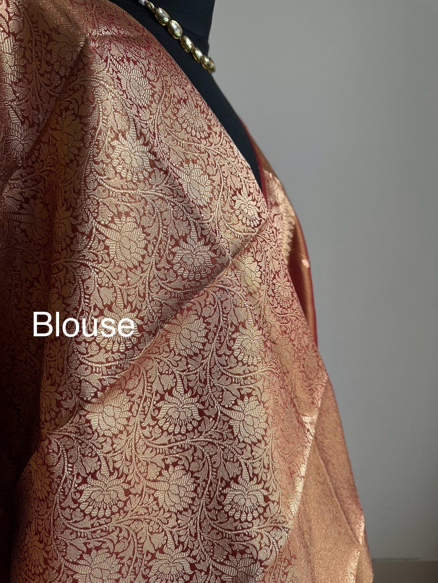Rust red and Gold Tissue Saree: Soft to drape with zari border and buta, Unstitched brocade Blouse, Wedding Events