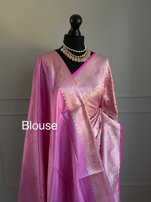 Pink Handwoven Banarasi Silk Saree with Gold Zari