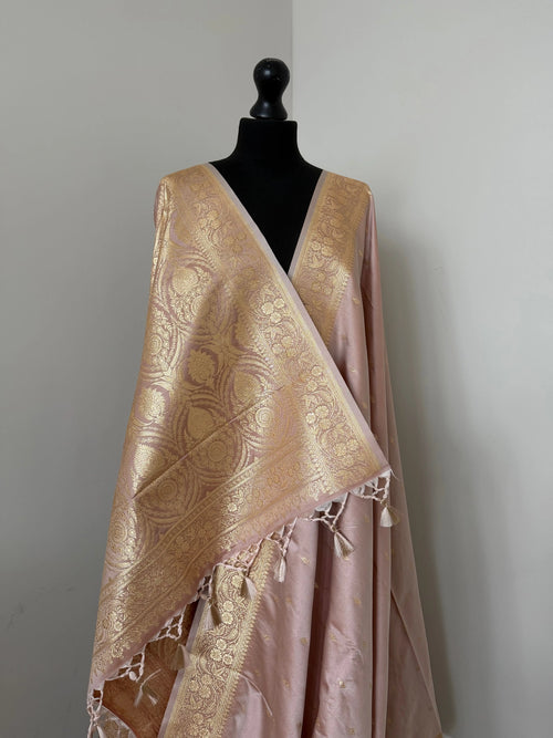 Beige Blush Banarasi Silk Saree with Gold Zari