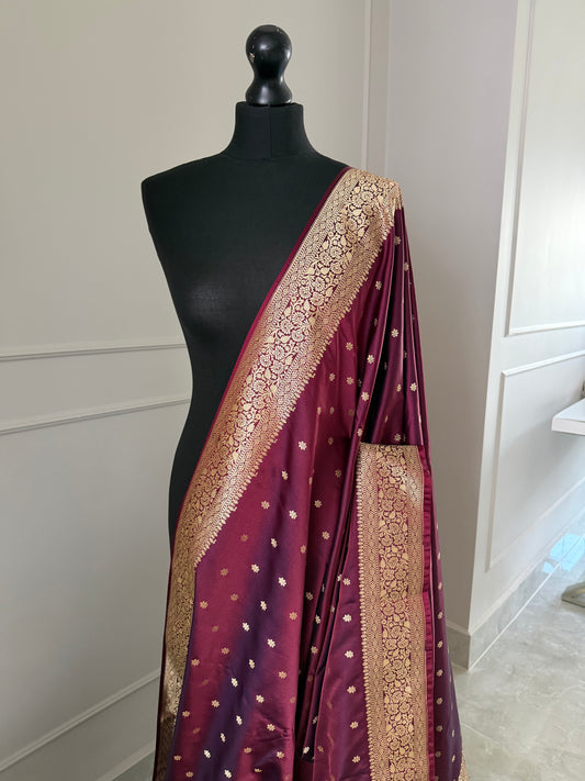 Banarasi Wedding Saree in Wine with gold Zari