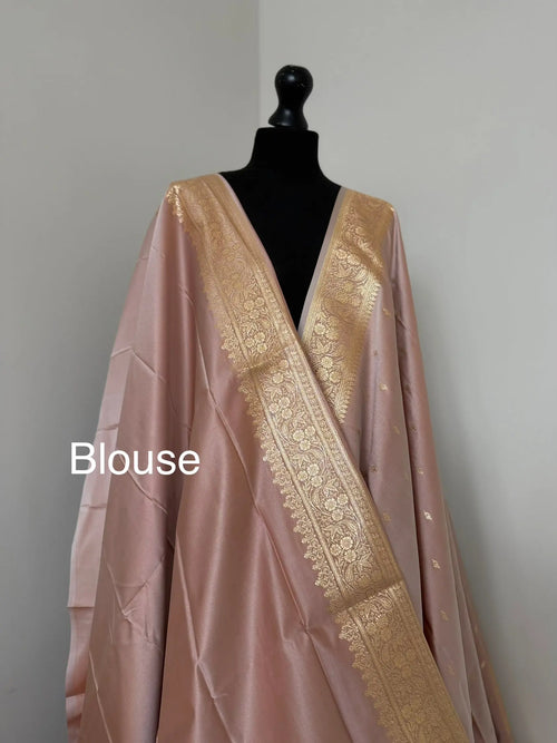 Beige Blush Banarasi Silk Saree with Gold Zari