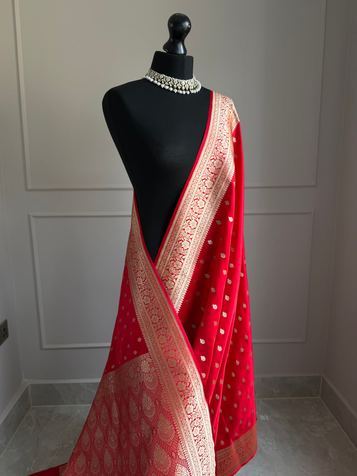 Classic Red Banarasi Silk Saree with Gold Zari and satin finish