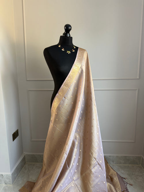 Mauve and Gold Tissue Saree with Zari Border