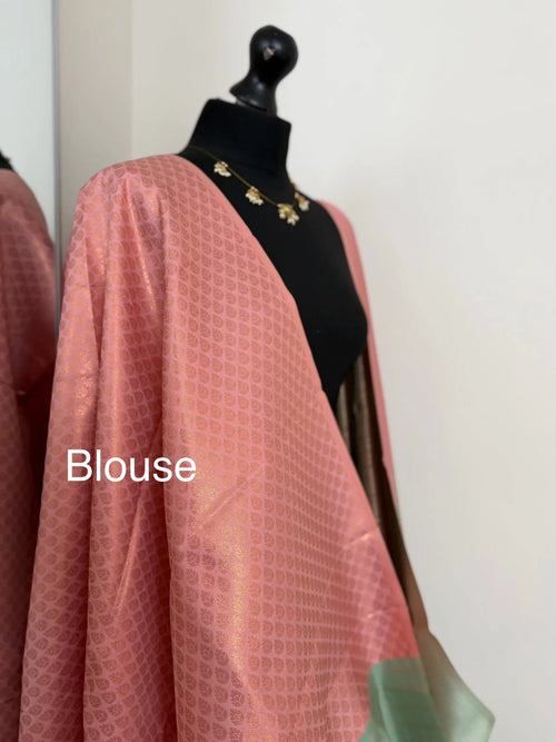 Mint Green Semi Silk Saree with Pink Border