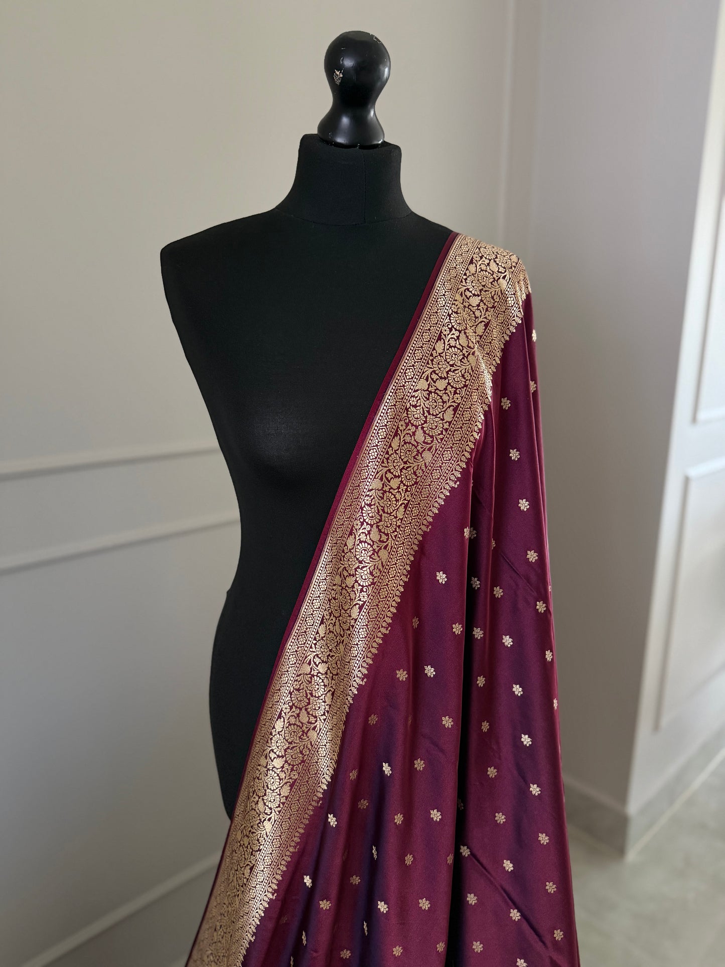 Banarasi Wedding Saree in Wine with gold Zari