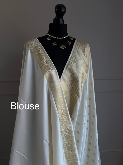 Ivory Banarasi Katan Silk Saree with Gold Zari