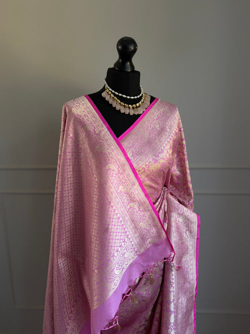 Pink Handwoven Banarasi Silk Saree with Gold Zari