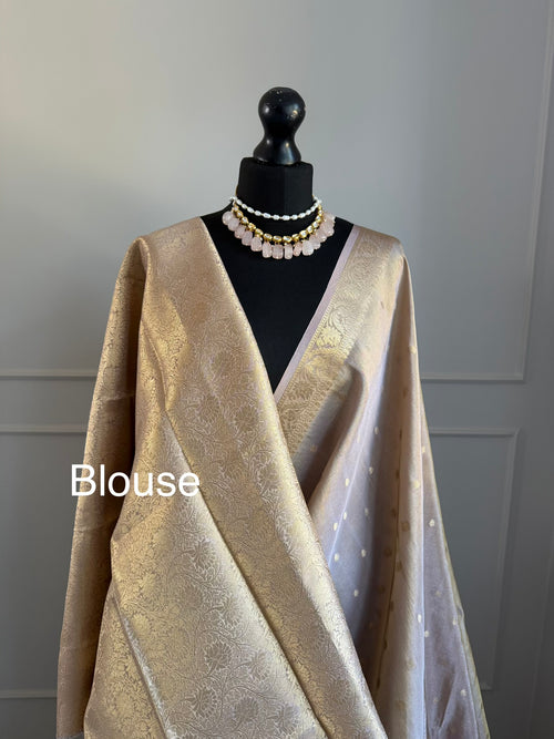 Mauve and Gold Tissue Saree with Zari Border