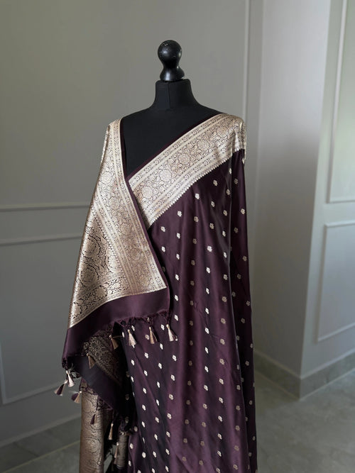 Deep Mauve Katan Semi Silk Saree with Gold Zari