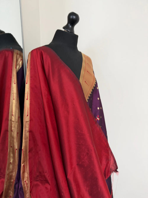 Purple Paithani Semi Silk Saree with Deep Red Blouse