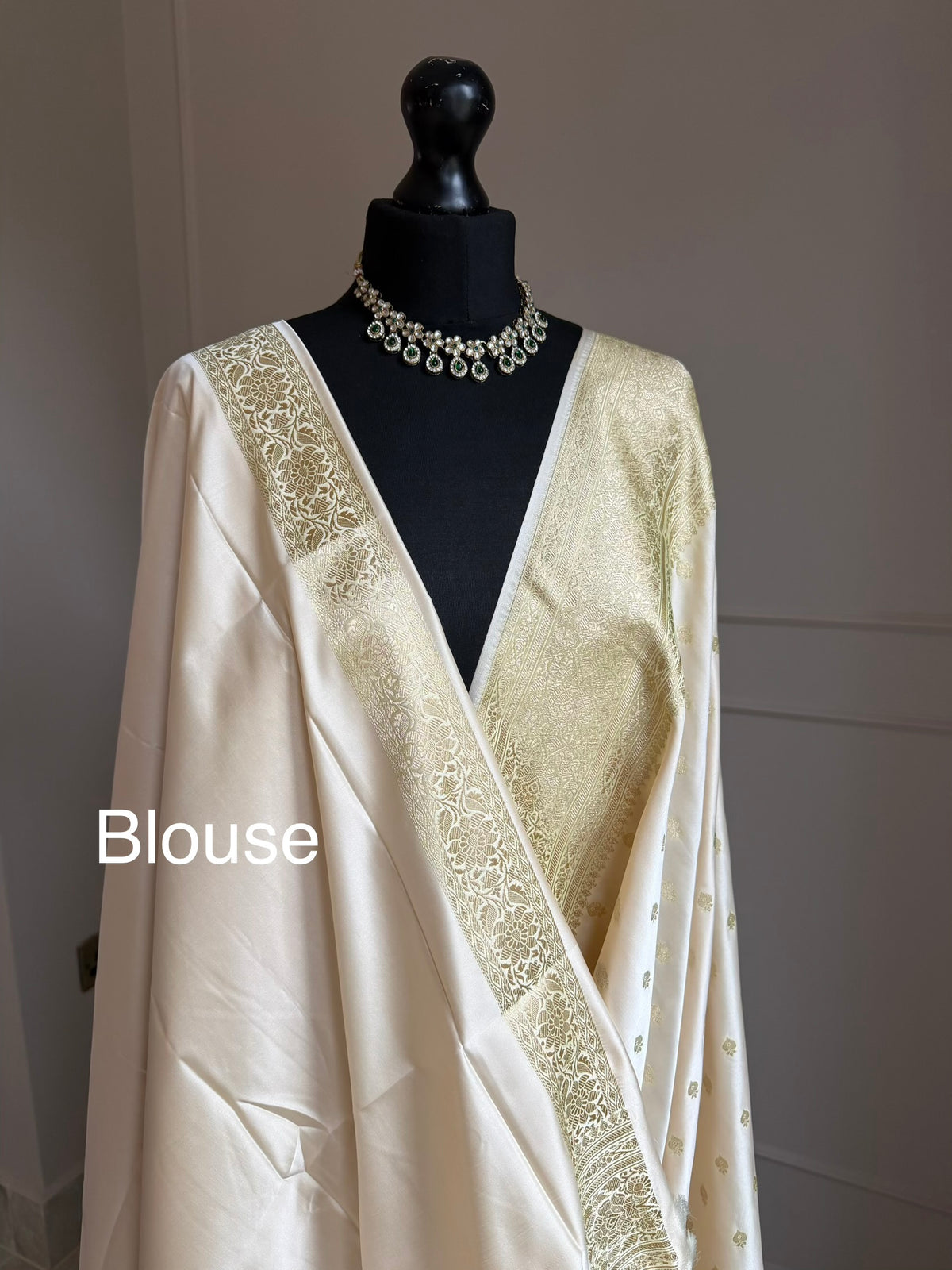 Cream Banarasi Katan Silk Saree with Gold Zari