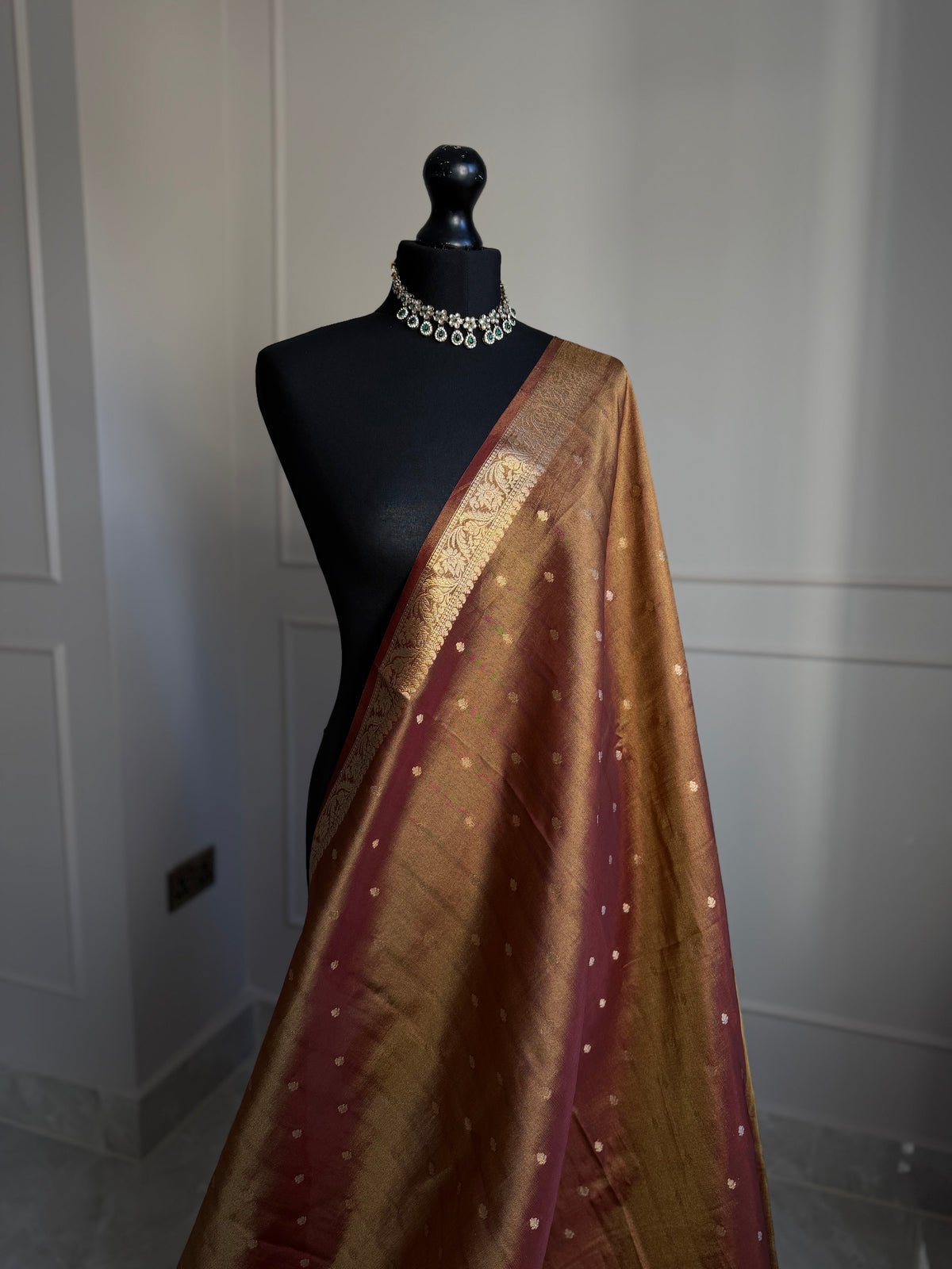 Golden Brown Dual-Tone Shimmer Tissue Saree