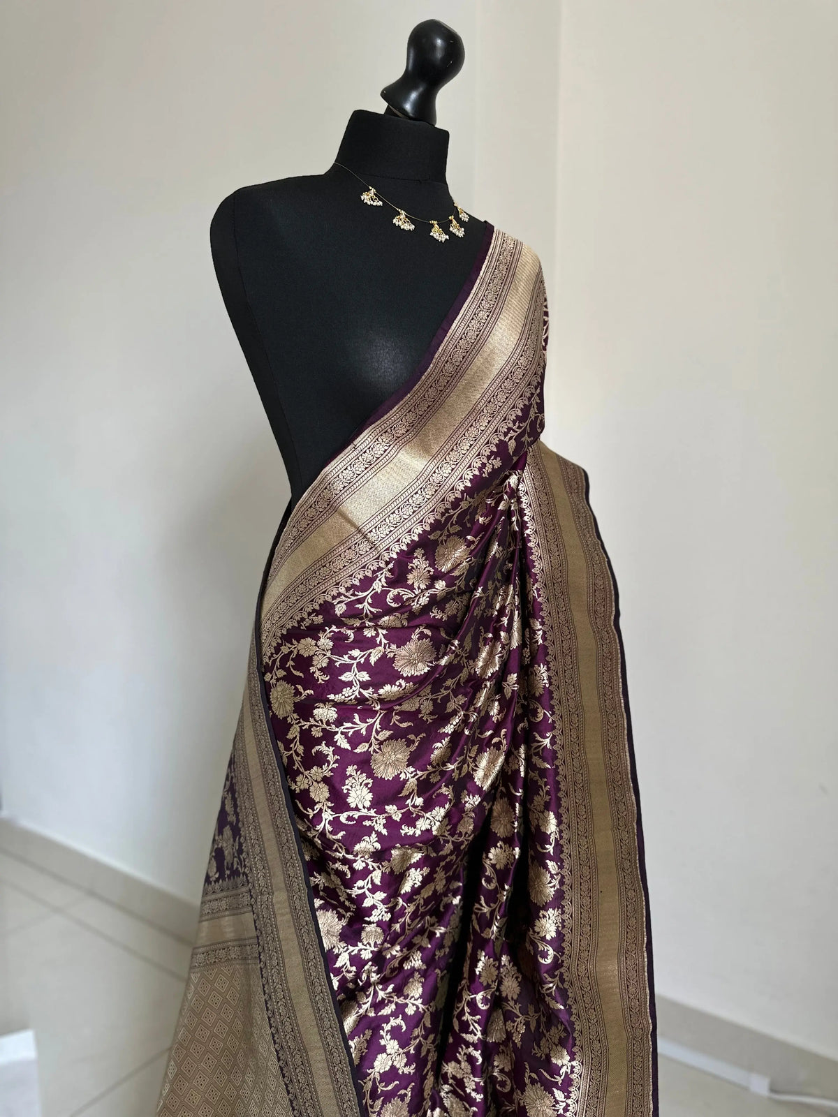 Deep Wine Pure Silk Banarasi Saree with Gold Zari