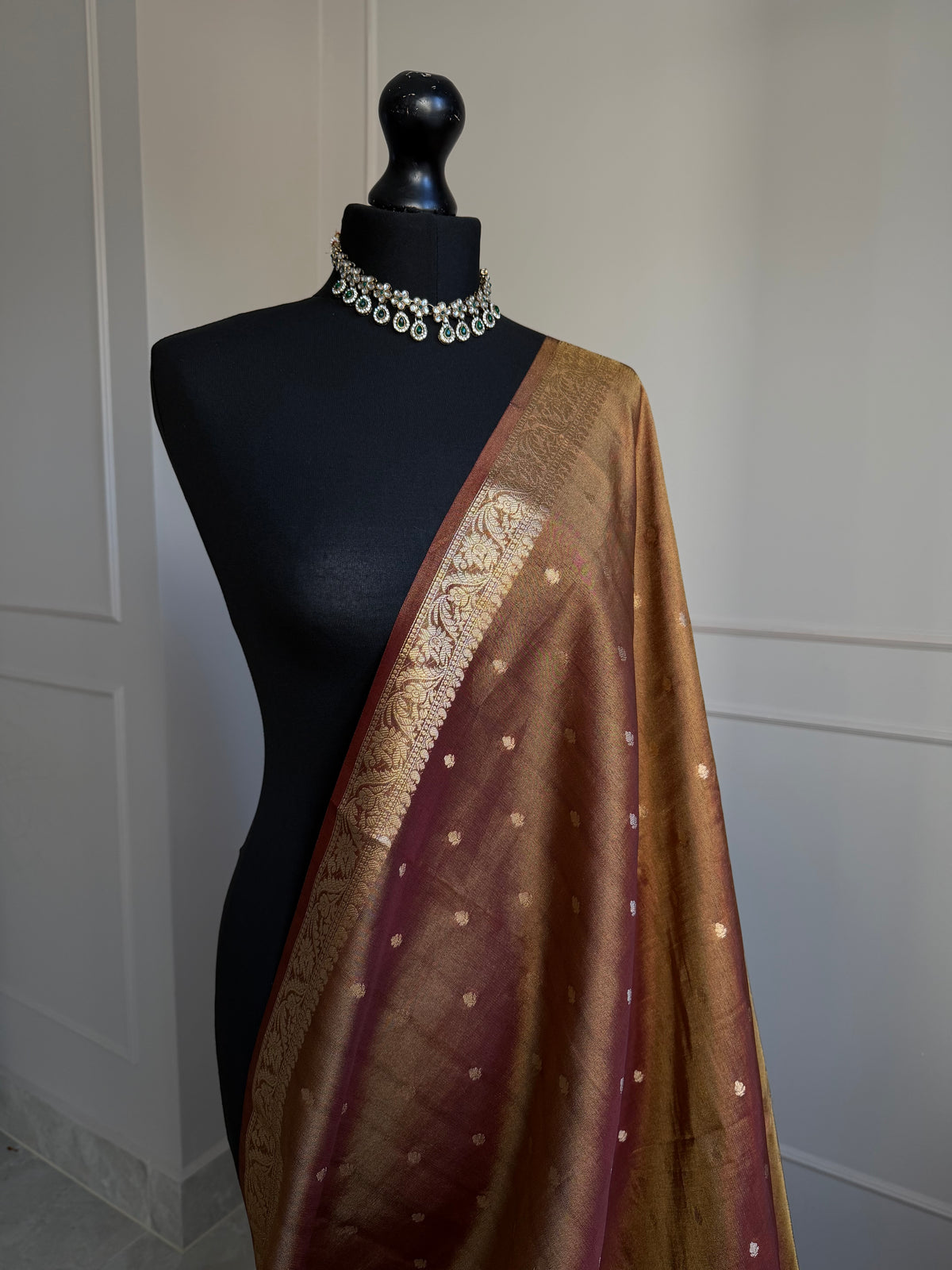 Golden Brown Dual-Tone Shimmer Tissue Saree