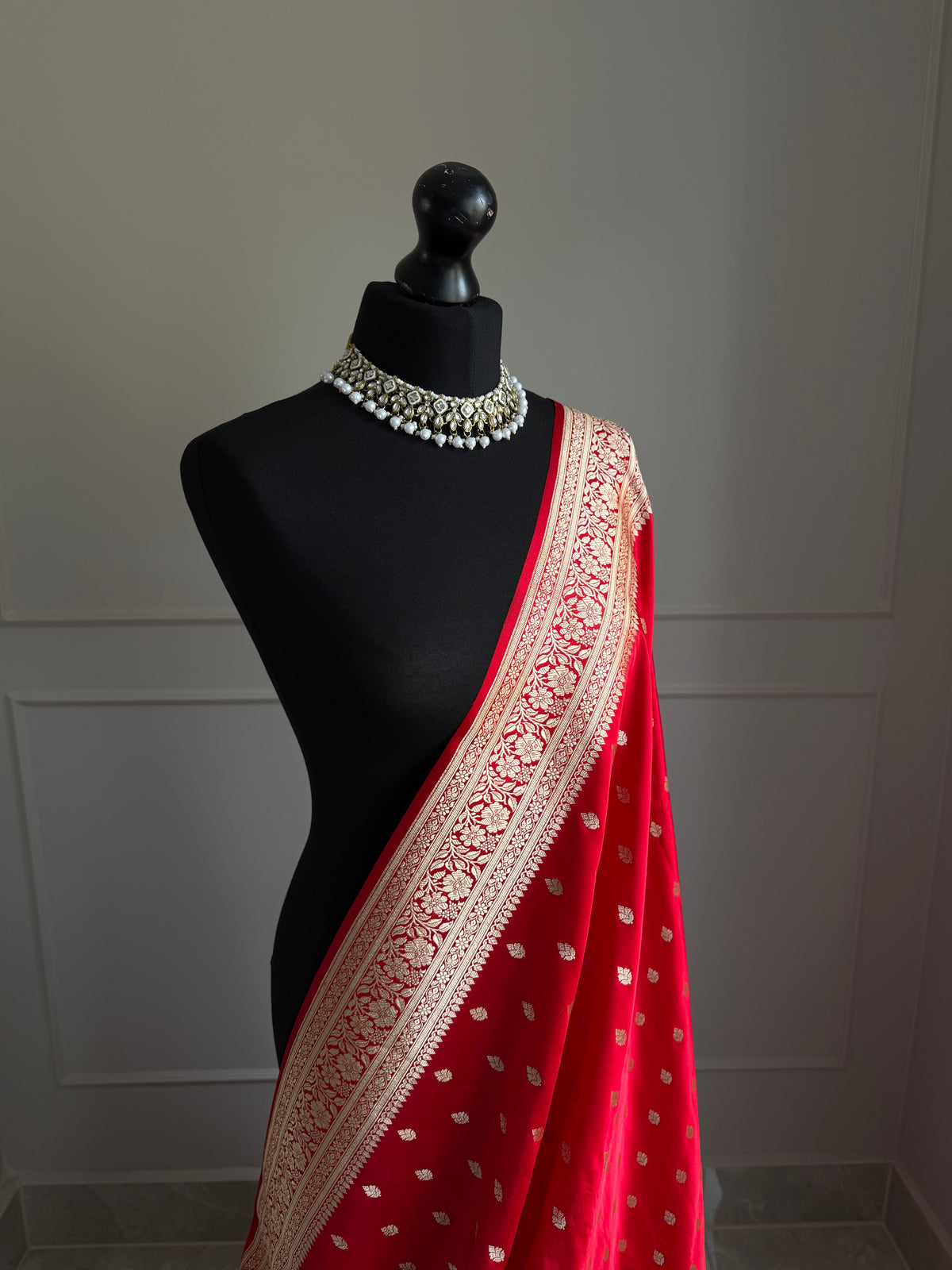 Classic Red Banarasi Silk Saree with Gold Zari and satin finish